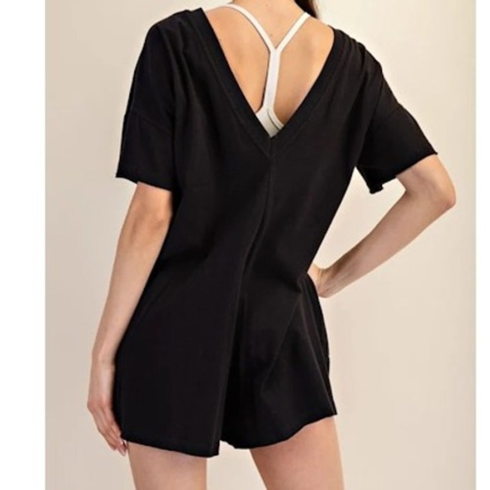 HYFVE Black V Neck Romper Short Sleeve Casual Comfy Womens Size‎ Small